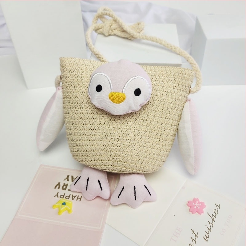 Geantă crossbody din paie pentru copii – model desen animat cu insecte, stil drăguț, Gilatu