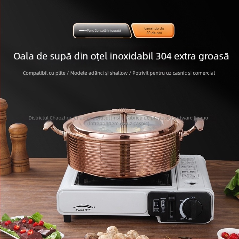 Vas pentru hot pot din oțel inoxidabil 304, bază din straturi compozite, neelectric, compatibil cu plite universale, capacități 2,1–4 L / 4,1–6 L / 6,1–10 L / 10 L+