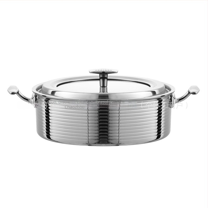 Vas pentru hot pot din oțel inoxidabil 304, bază din straturi compozite, neelectric, compatibil cu plite universale, capacități 2,1–4 L / 4,1–6 L / 6,1–10 L / 10 L+