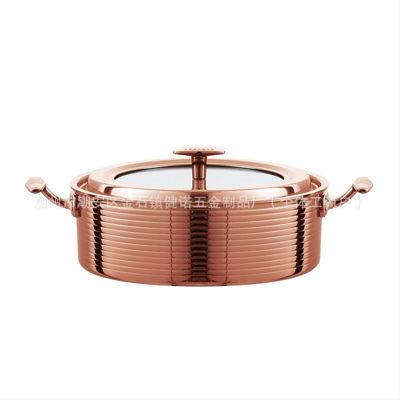 Vas pentru hot pot din oțel inoxidabil 304, bază din straturi compozite, neelectric, compatibil cu plite universale, capacități 2,1–4 L / 4,1–6 L / 6,1–10 L / 10 L+
