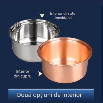 Oală de cupru pentru o singură persoană, cu finisaj emailat cloisonné, pentru autoservire
