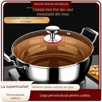 Cooking skills oală pentru supă din oțel inoxidabil 316, fund multistrat, capac din sticlă, compatibilă cu plita universală, capacitate 4.1–6 L / 6.1–10 L / 10 L+