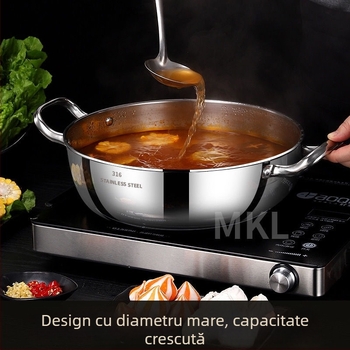 Cooking skills oală pentru supă din oțel inoxidabil 316, fund multistrat, capac din sticlă, compatibilă cu plita universală, capacitate 4.1–6 L / 6.1–10 L / 10 L+