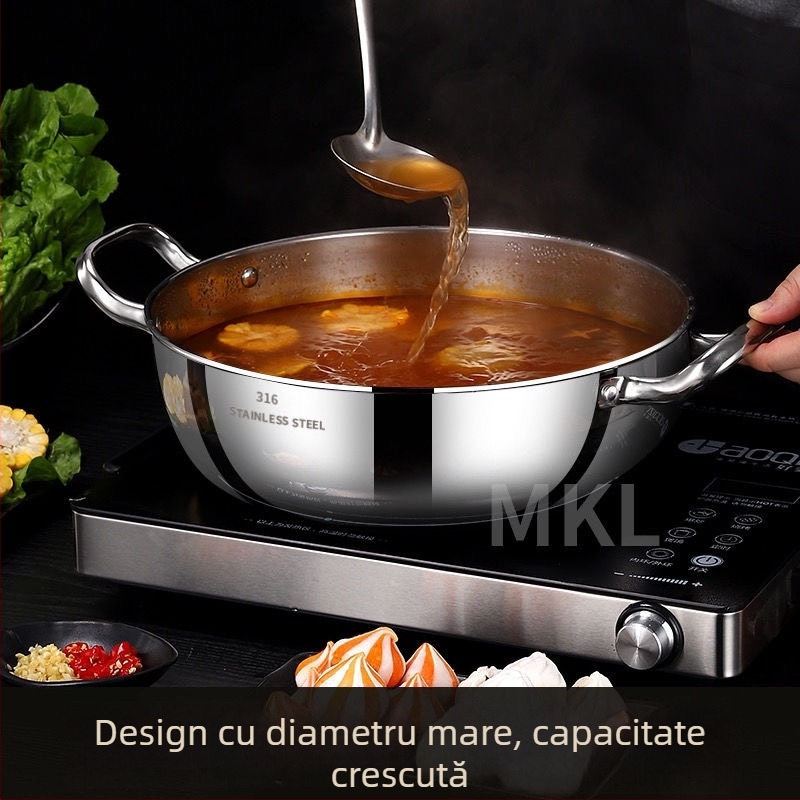 Cooking skills oală pentru supă din oțel inoxidabil 316, fund multistrat, capac din sticlă, compatibilă cu plita universală, capacitate 4.1–6 L / 6.1–10 L / 10 L+