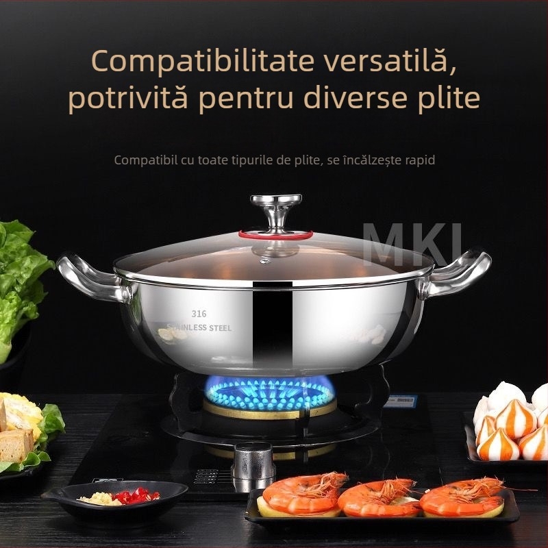 Cooking skills oală pentru supă din oțel inoxidabil 316, fund multistrat, capac din sticlă, compatibilă cu plita universală, capacitate 4.1–6 L / 6.1–10 L / 10 L+