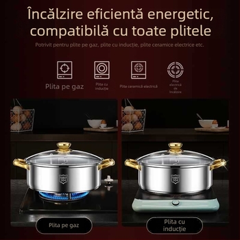 Oală dublu compartiment, capacitate mare, din oțel inoxidabil 304, pentru uz casnic, compatibilă cu plite de inducție, oală pentru supă