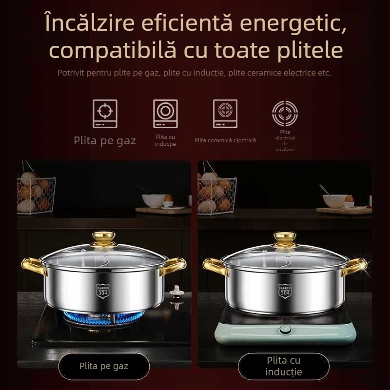 Oală dublu compartiment, capacitate mare, din oțel inoxidabil 304, pentru uz casnic, compatibilă cu plite de inducție, oală pentru supă