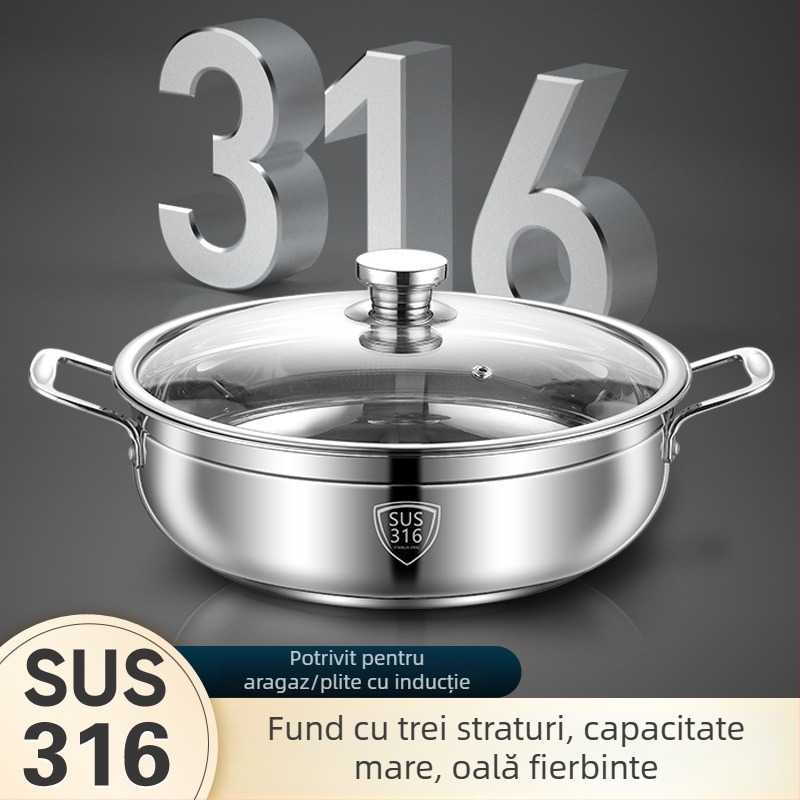 Oală groasă din oțel inoxidabil 316 pentru uz casnic, oală de supă de calitate alimentară, cu strat antiaderent, compatibilă cu aragaz pe gaz și plită cu inducție