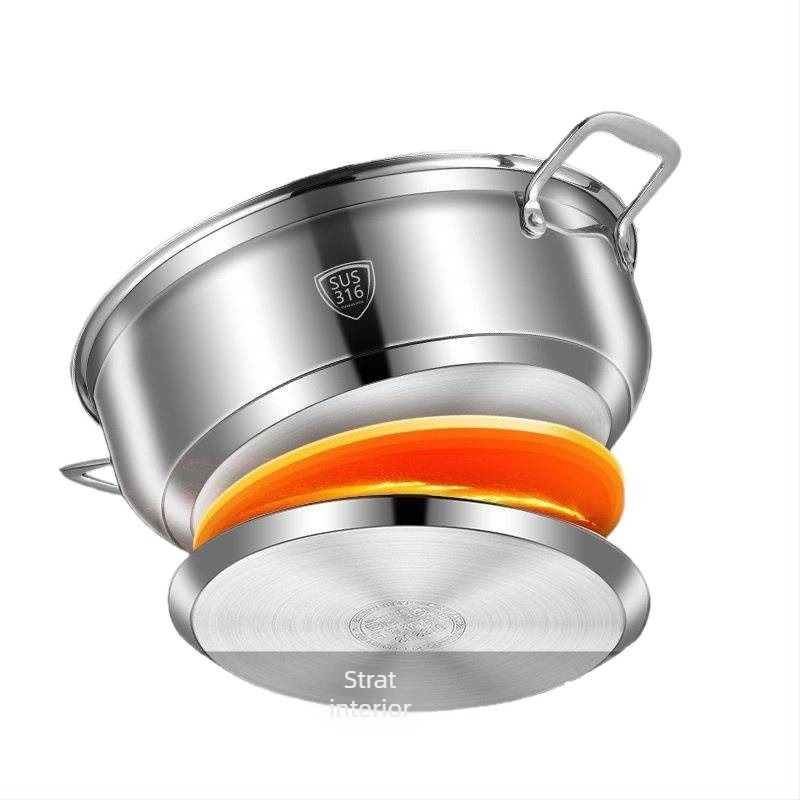 Oală groasă din oțel inoxidabil 316 pentru uz casnic, oală de supă de calitate alimentară, cu strat antiaderent, compatibilă cu aragaz pe gaz și plită cu inducție
