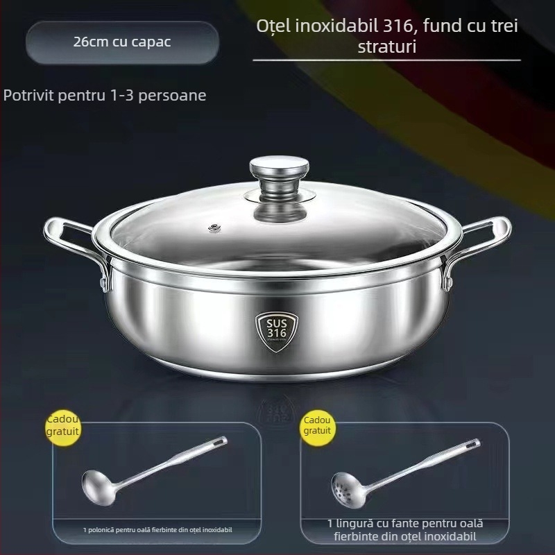 Oală groasă din oțel inoxidabil 316 pentru uz casnic, oală de supă de calitate alimentară, cu strat antiaderent, compatibilă cu aragaz pe gaz și plită cu inducție
