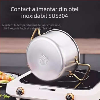 Oală pentru o persoană din oțel inoxidabil 304, capac din sticlă, compatibilă cu inducția, capacitate 2,1–4 L, model TG