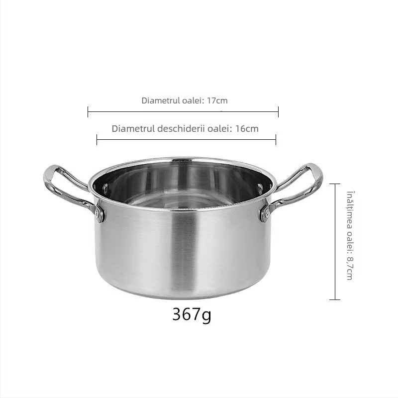 Oală pentru o persoană din oțel inoxidabil 304, capac din sticlă, compatibilă cu inducția, capacitate 2,1–4 L, model TG