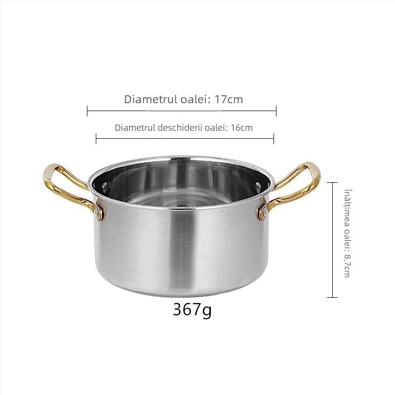 Oală pentru o persoană din oțel inoxidabil 304, capac din sticlă, compatibilă cu inducția, capacitate 2,1–4 L, model TG