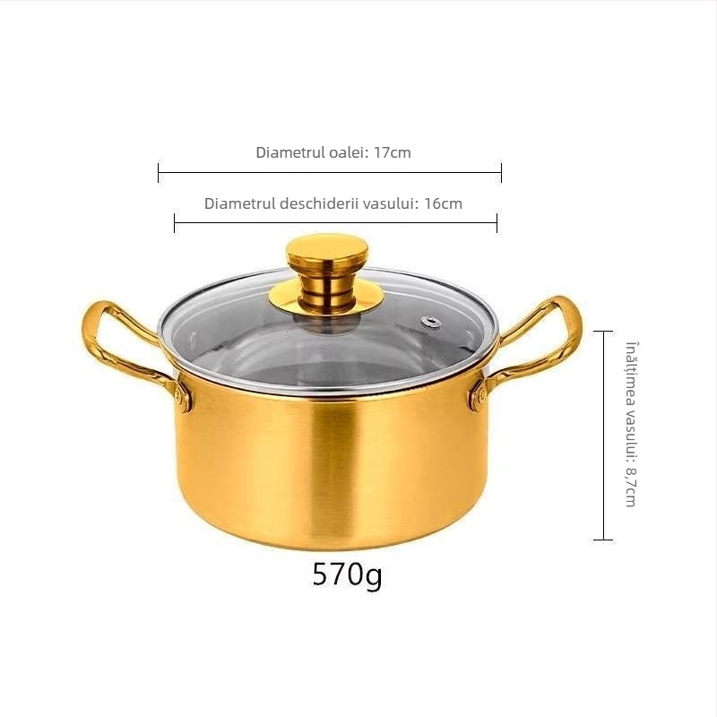 Oală pentru o persoană din oțel inoxidabil 304, capac din sticlă, compatibilă cu inducția, capacitate 2,1–4 L, model TG
