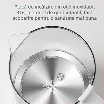 Ceainic de sănătate pentru infuzie ceai, corp din sticlă, capacitate 1 L, 220 V, 500 W, termostat digital cu control tactil