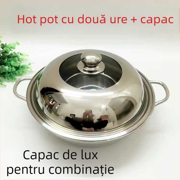 Hot pot din oțel inoxidabil, design Mandarin Duck, compatibil cu inducția, capacitate 2,1–4 L, vas gros pentru uz casnic