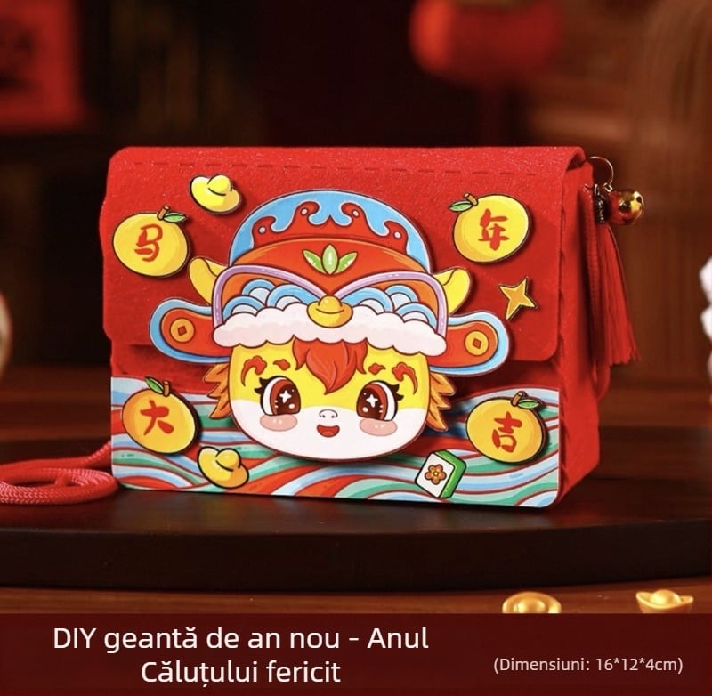 Kit DIY geantă crossbody pentru copii — material din felt, model constelații/zodiace, stil desen animat pentru copii, potrivit pentru grădiniță, primăvara 2024