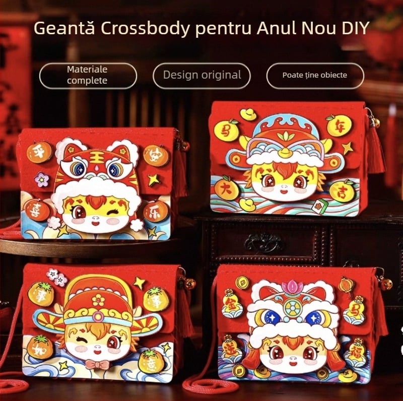 Kit DIY geantă crossbody pentru copii — material din felt, model constelații/zodiace, stil desen animat pentru copii, potrivit pentru grădiniță, primăvara 2024
