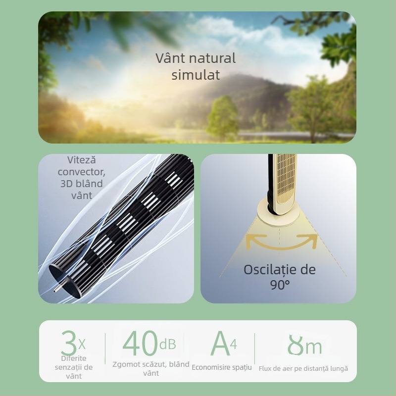 Ventilator fără palete pentru uz casnic, circulația aerului, vânt natural, 3 trepte, 220V, 45W, potrivit pentru 31–40 m²