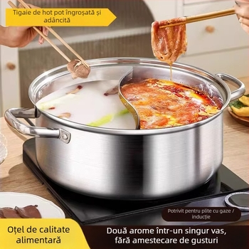 Mandarin Duck hot pot XR, oțel inoxidabil 201, compatibil cu plita cu inducție, capac de sticlă, bază unică, capacitate 2,1–4 L