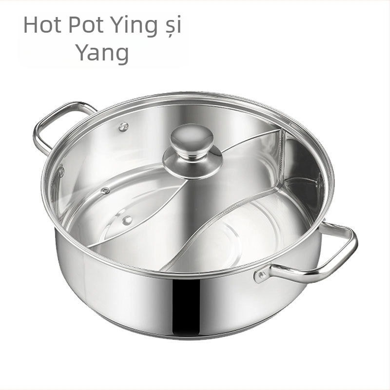 Mandarin Duck hot pot XR, oțel inoxidabil 201, compatibil cu plita cu inducție, capac de sticlă, bază unică, capacitate 2,1–4 L