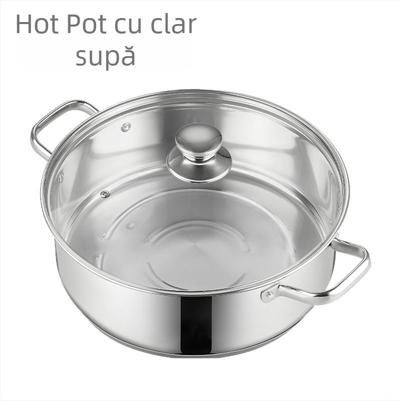 Mandarin Duck hot pot XR, oțel inoxidabil 201, compatibil cu plita cu inducție, capac de sticlă, bază unică, capacitate 2,1–4 L
