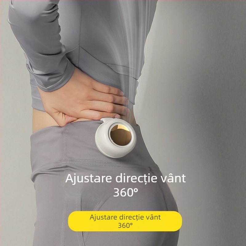 Ventilator purtabil fără palete pentru gât și talie, rotire la 360°, USB, 3 viteze, baterie încorporată 800–1000 mAh, autonomie 1–3 h