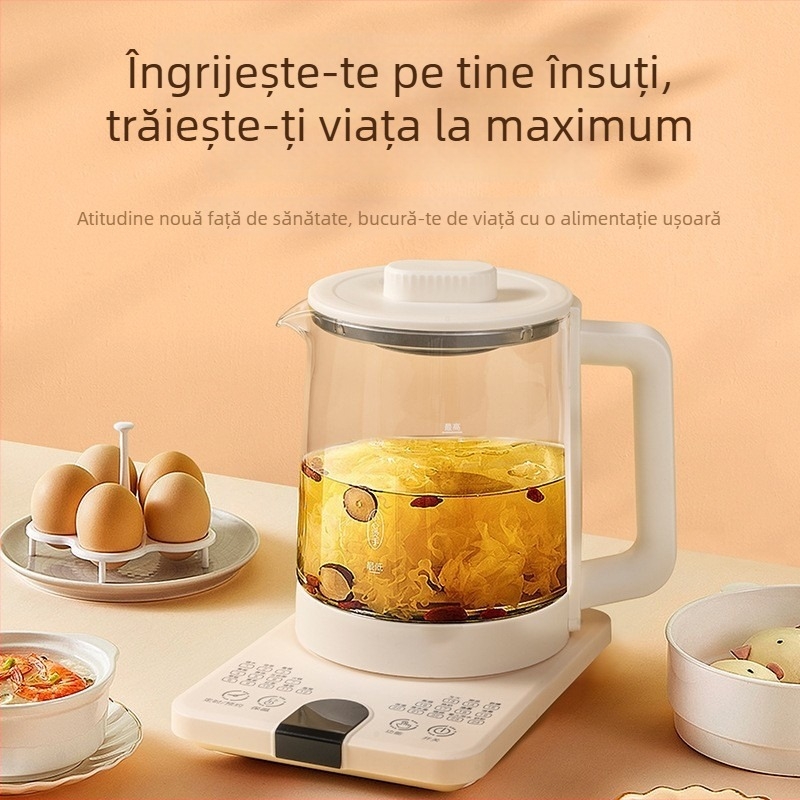 Ceainic de sănătate pentru infuzare și fierbere automată, corp din sticlă și recipient intern, 1 L, 220V, 800W, control tactil