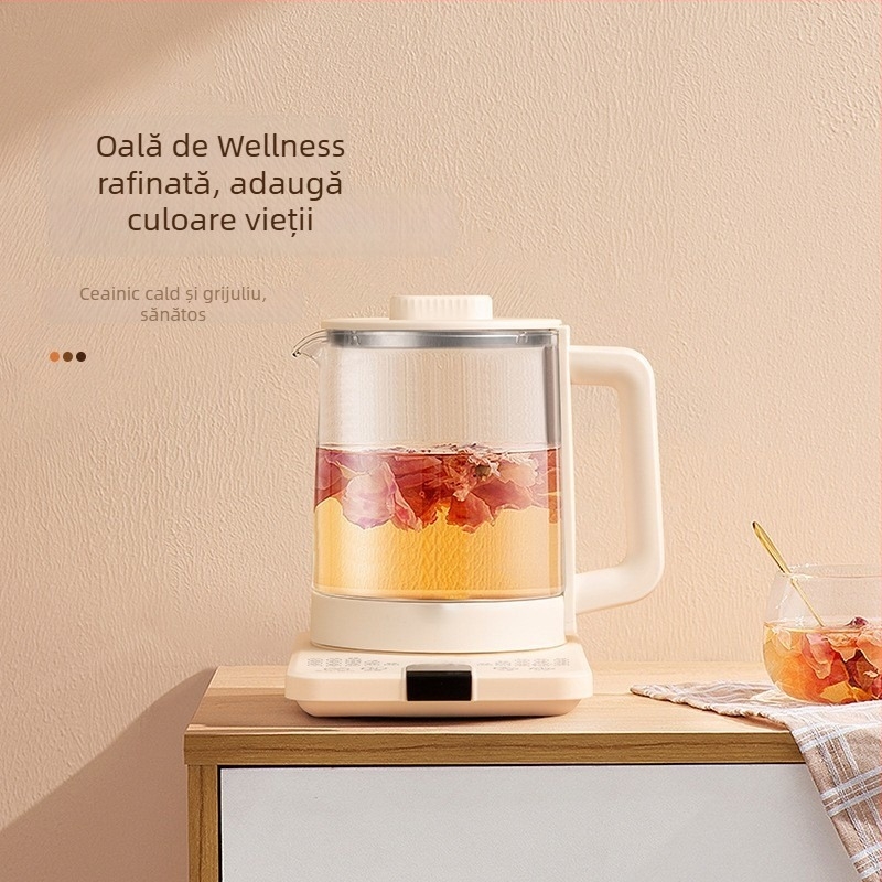 Ceainic de sănătate pentru infuzare și fierbere automată, corp din sticlă și recipient intern, 1 L, 220V, 800W, control tactil