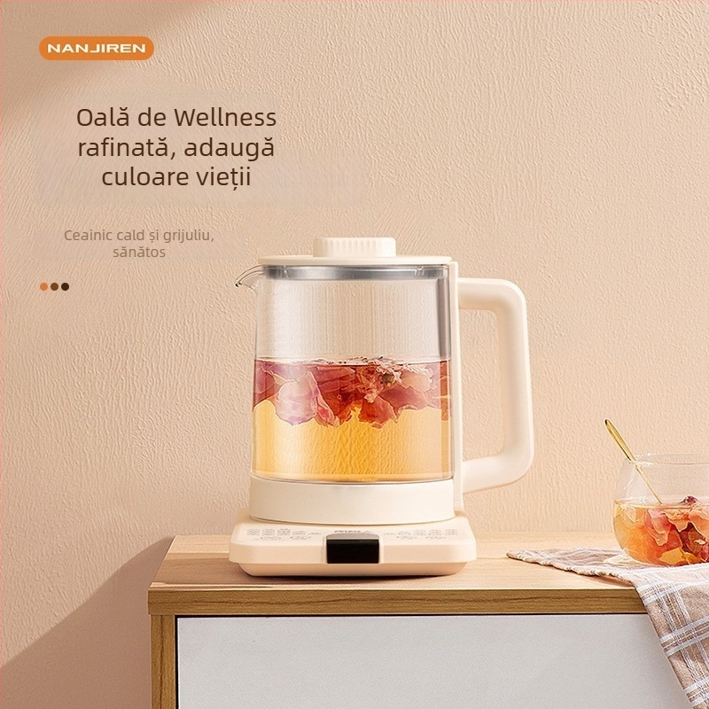 Ceainic de sănătate pentru infuzare și fierbere automată, corp din sticlă și recipient intern, 1 L, 220V, 800W, control tactil