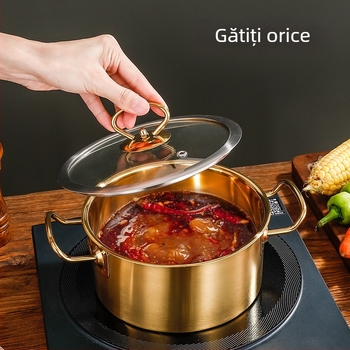 Oală fierbinte mică din oțel inoxidabil, capac din sticlă, fără fum, capacitate 2,1–4 L, compatibilă cu plite generale