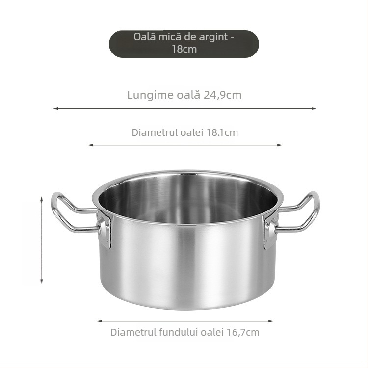 Oală fierbinte mică din oțel inoxidabil, capac din sticlă, fără fum, capacitate 2,1–4 L, compatibilă cu plite generale