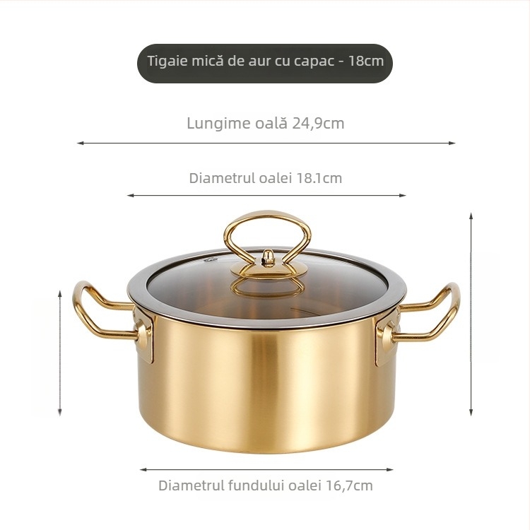 Oală fierbinte mică din oțel inoxidabil, capac din sticlă, fără fum, capacitate 2,1–4 L, compatibilă cu plite generale