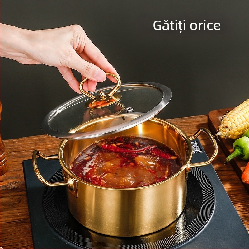 Oală fierbinte mică din oțel inoxidabil, capac din sticlă, fără fum, capacitate 2,1–4 L, compatibilă cu plite generale