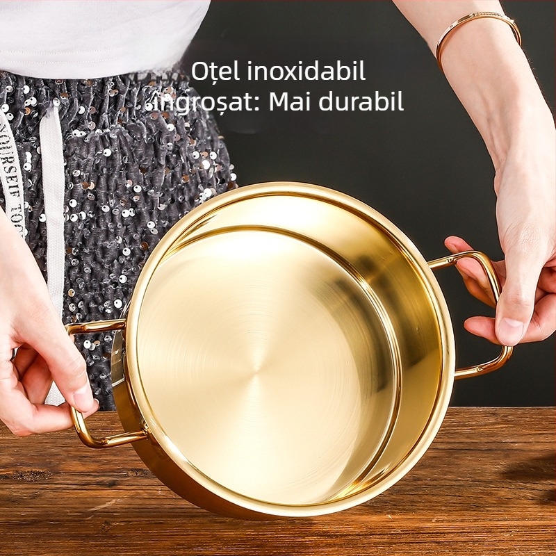 Oală fierbinte mică din oțel inoxidabil, capac din sticlă, fără fum, capacitate 2,1–4 L, compatibilă cu plite generale