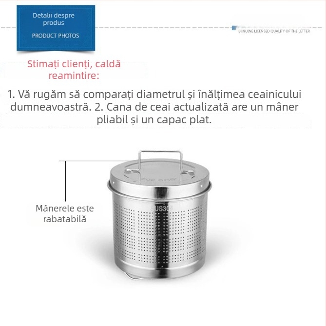 Ceainic pentru sănătate cu filtru de rețea din oțel inoxidabil 304, corp din oțel inoxidabil, vas interior din sticlă, capacitate 1,5–2 L, putere 500–1000 W