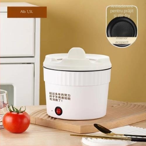 JMC-15 Oală electrică compactă pentru noodles, 1 persoană, capacitate până la 2 L, interior ceramic antiaderent, control mecanic cu buton, abur rapid
