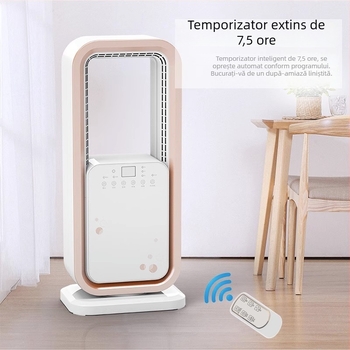 Ventilator fără palete pentru casă, podea, cu telecomandă, 60W, 220V, vânt natural, 3 viteze, cap oscilant