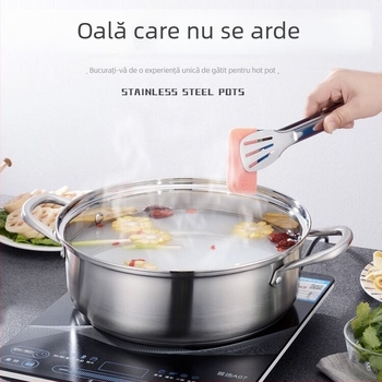 Oală Yin-Yang din oțel inoxidabil 304, antiaderentă, compatibilă cu inducția, cu capac, capacitate 2,1–4 L