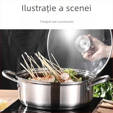 Oală Yin-Yang din oțel inoxidabil 304, antiaderentă, compatibilă cu inducția, cu capac, capacitate 2,1–4 L