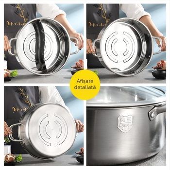 Oală Shabu din oțel inoxidabil 304, cu două camere, corp gros, fără strat, capac transparent, capacitate 4.1–6 L și 2.1–4 L
