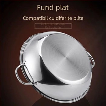 Oală de shabu din oțel inoxidabil 304, cu mâneri duble, capacitate 2,1–4 L, compatibilă cu plita cu inducție