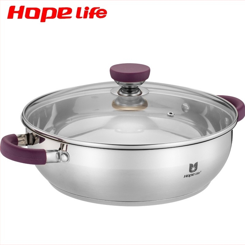 Oală pentru hot pot, oțel inoxidabil, fund triplu, capacitate 6,1-10 L, capac din sticlă tip G