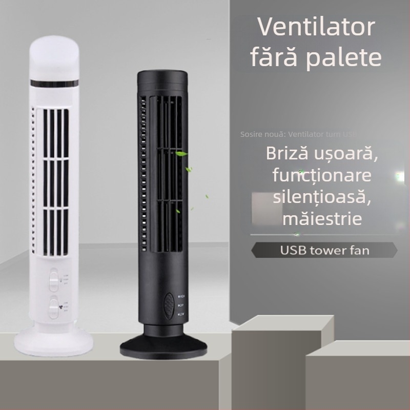 Ventilator de birou fără palete, alimentat USB, lampă LED pentru protecția ochilor, vânt natural, 2 viteze