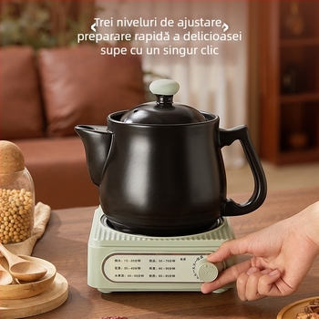 Caserolă electrică ceramică cu termostat electronic, 600W, 220V, vas interior ceramic, potrivită pentru o singură persoană