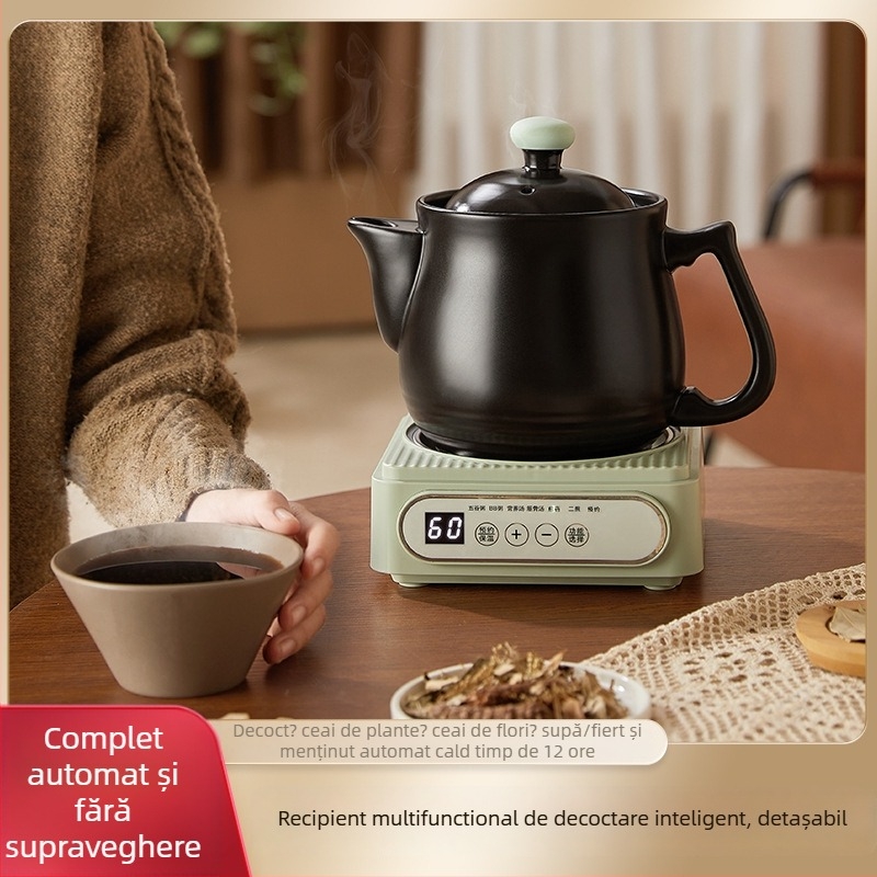 Caserolă electrică ceramică cu termostat electronic, 600W, 220V, vas interior ceramic, potrivită pentru o singură persoană