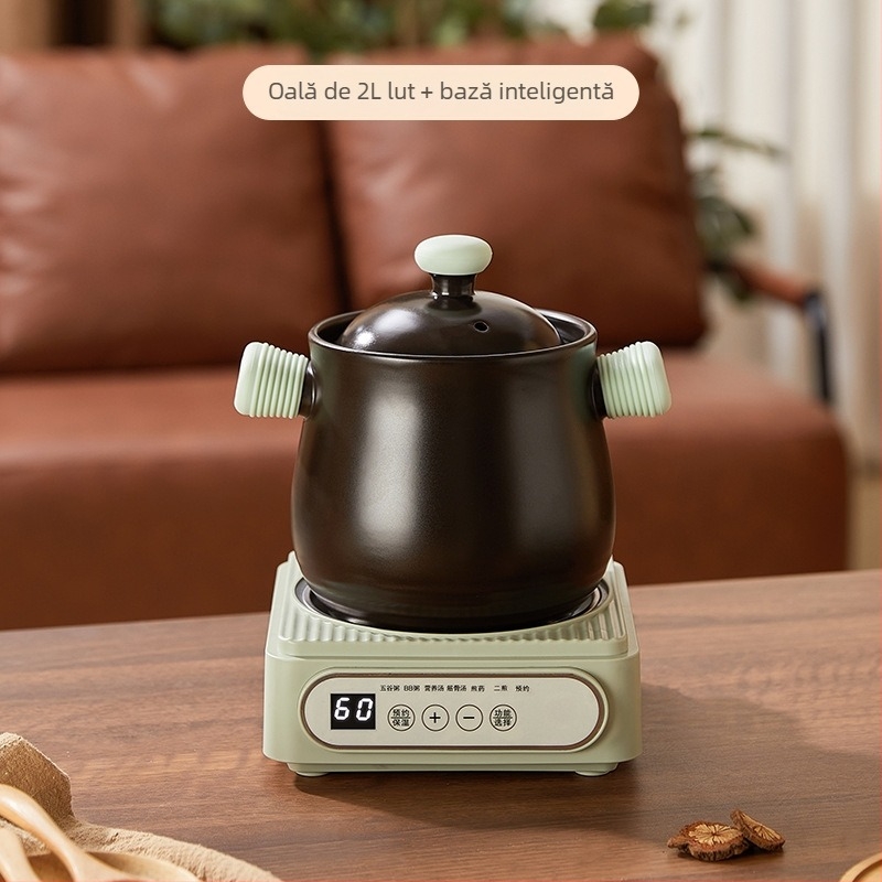 Caserolă electrică ceramică cu termostat electronic, 600W, 220V, vas interior ceramic, potrivită pentru o singură persoană