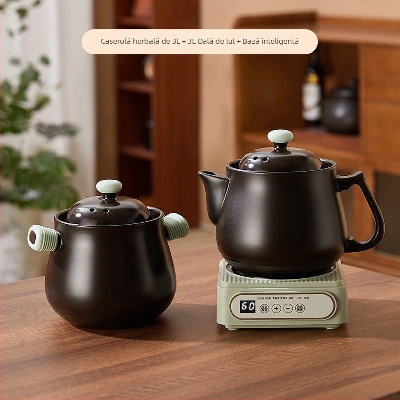 Caserolă electrică ceramică cu termostat electronic, 600W, 220V, vas interior ceramic, potrivită pentru o singură persoană