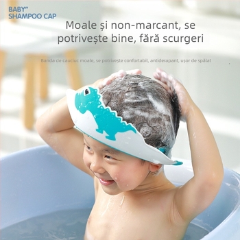 Pălărie de duș pentru bebeluși, în formă de dinozaur – protecție pentru ochi și urechi, impermeabilă, din plastic, pentru copii | Brand: Happy Blue Whale