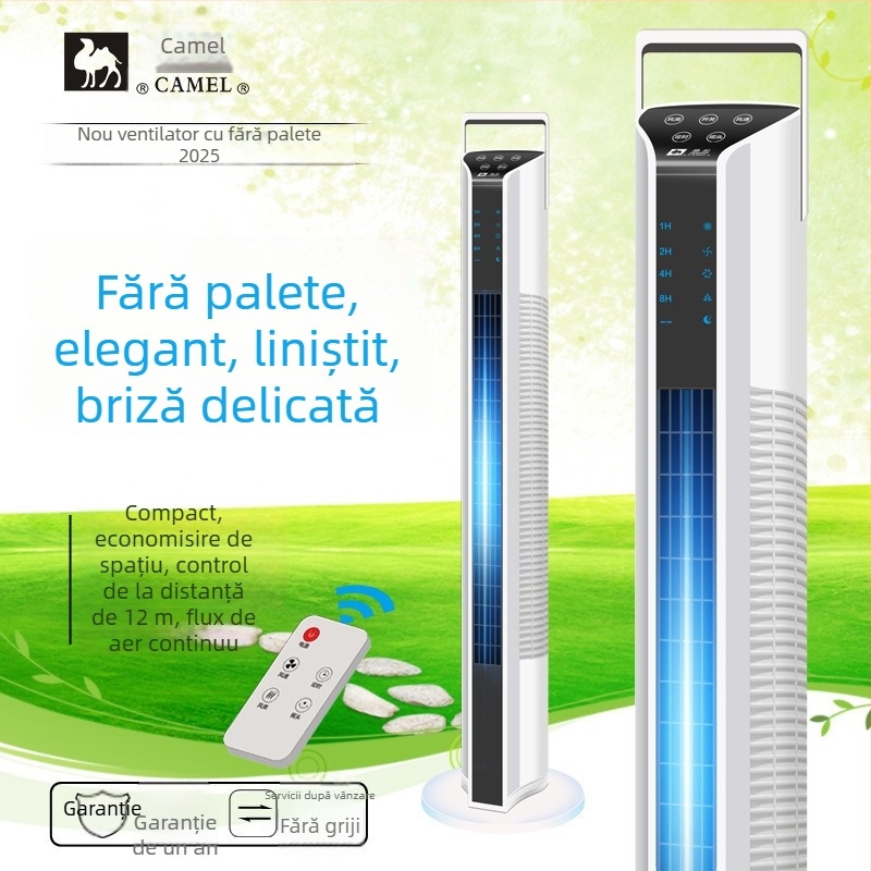 Ventilator vertical fără palete pentru uz casnic, oscilare stânga-dreapta, 3 viteze, temporizator 2–8 ore, telecomandă, model 2105